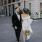 Short Wedding Party Dresses Off Shoulder Long Sleeves Stain Brides Gowns for Women Big Bow Draped A-Line Cocktail Dress