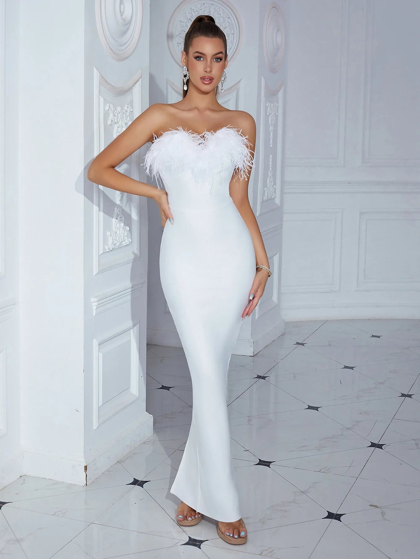 White Bandage Dresses Long Luxury Evening Dress Night Sexy Backless Off Shoulder Black Club Women Celebrity Cocktail Elegant