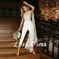 Spodnie ślubne Zestawy sukienki Otwarcie Seksowne jedno ramię koronkowe aplikacje Iluzja Suknia kombinezonu Formalne stroje ślubne dla kobiety