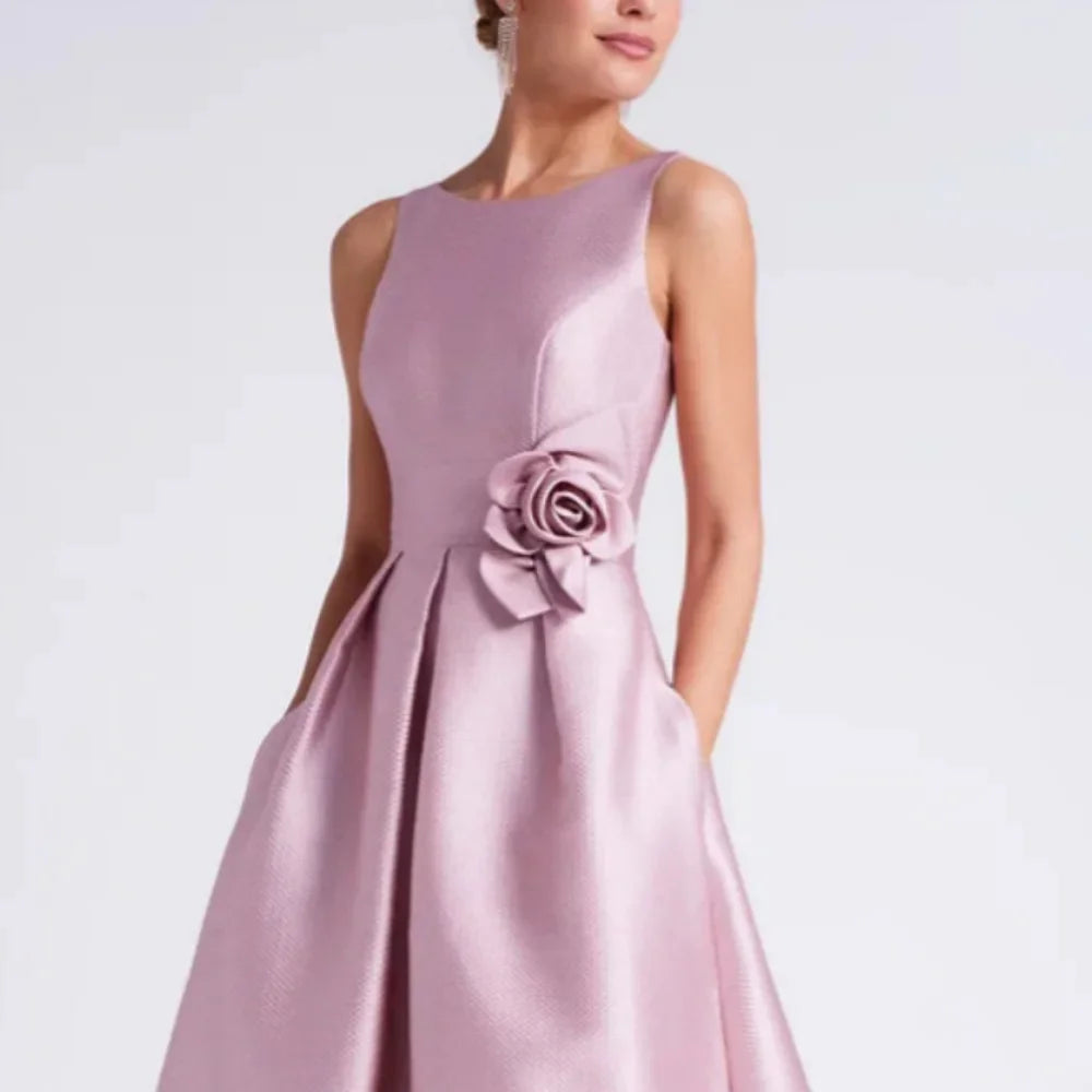 Vestidos de graduación de satén rosa, Espalda descubierta, corte en A, alto-bajo, elegante, sin mangas, largo hasta el suelo, moda de verano