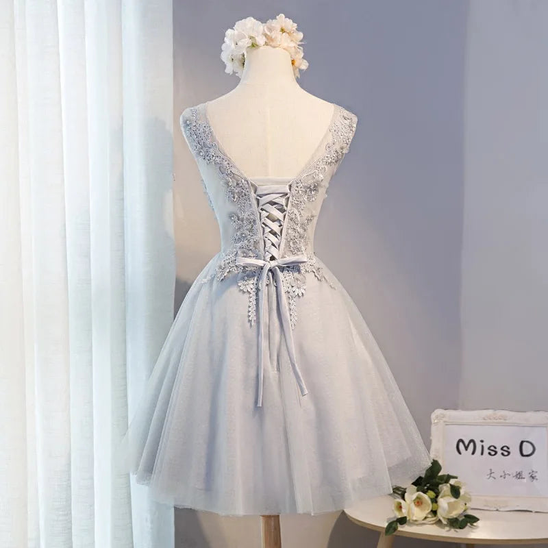 Mini vestidos elegantes de dama de honor de boda para mujer, vestidos de verano para mujer, encaje de gasa blanco, vestido de fiesta de noche con diamantes de lujo