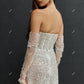 Glitter Short Wedding Party Dresses Sweetheart Shiny Bride Dress after Wedding Detachable Sleeves Prom Gowns for Women