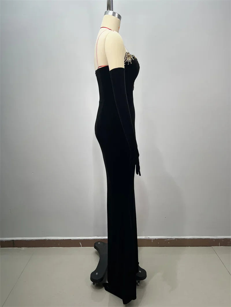 Luxury Diamonds Sexy V-Neck Strapless Package Hips Bandage Dress Fashion Woman Evening dress Celebrity Cocktail Party Outfit