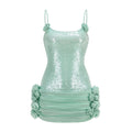 Sparkling Sequin Embellished Strappy Mini Dress for a Glitzy Party Night Gown green