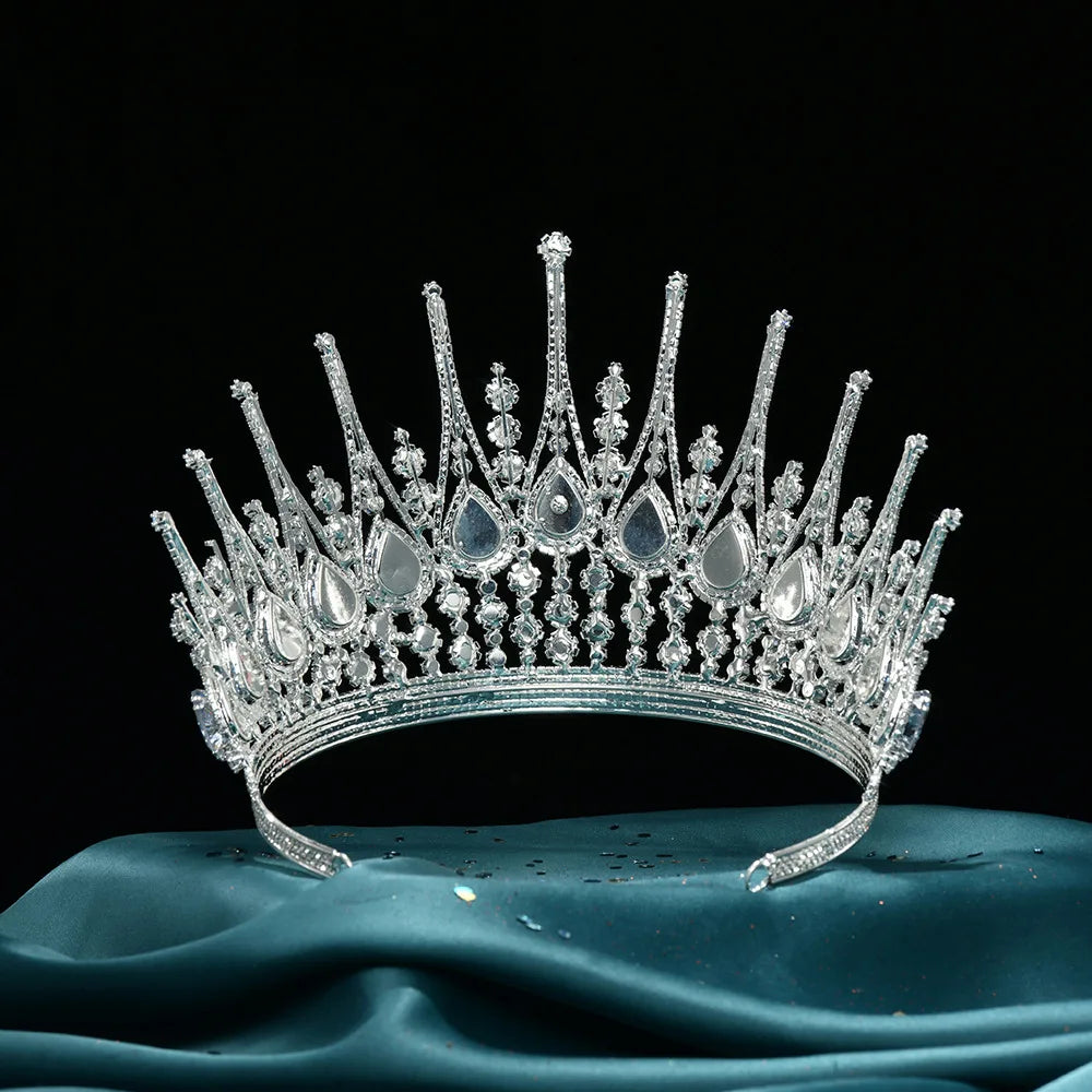 Baroque Queen Crowns For Women Crystal Zircon Big Bridal Tiara Crown For Wedding Pageant Miss Universe Diadem Bride Headpiece as pic