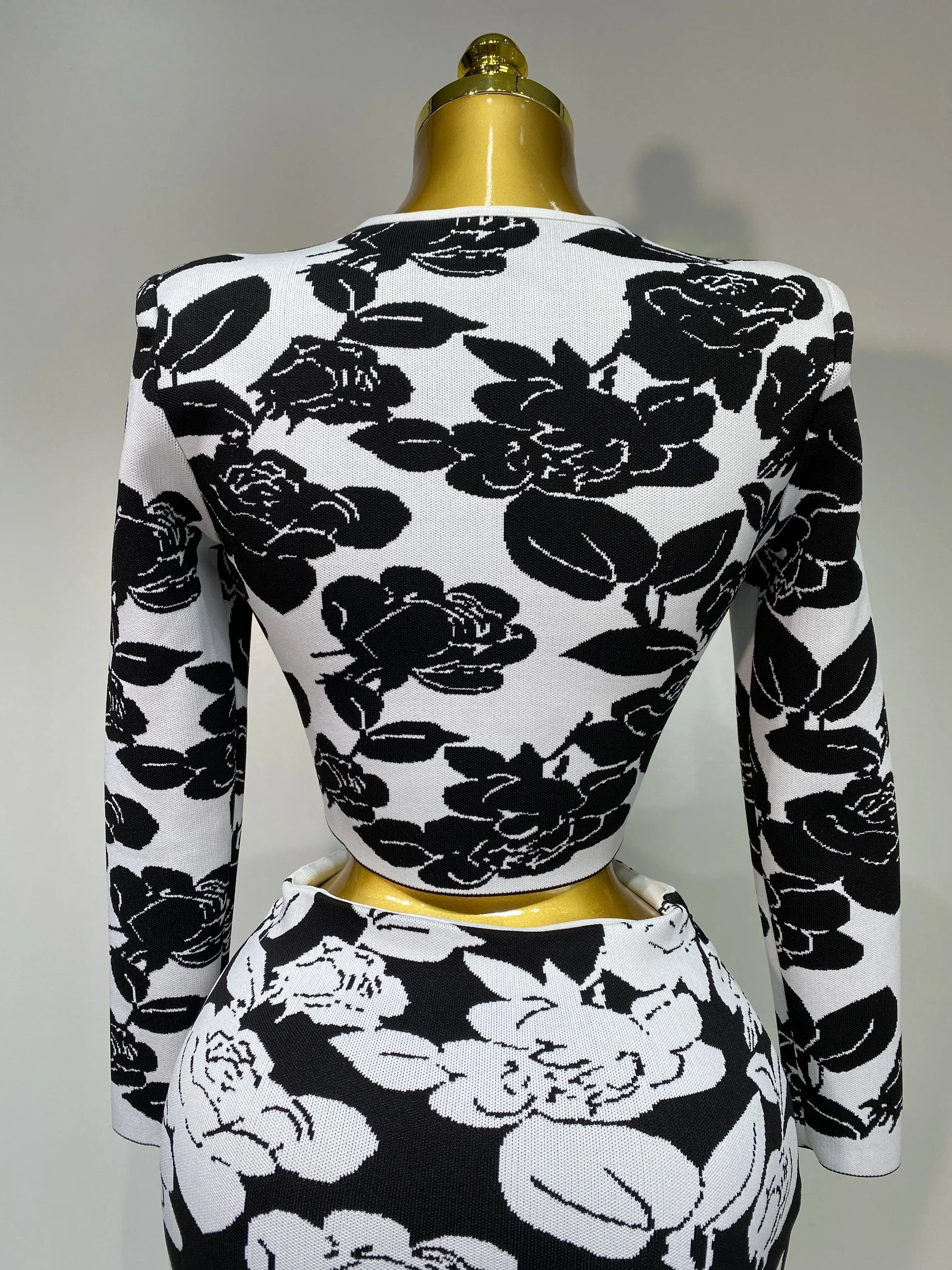 Women Long Sleeve Jacquard Weave Two Pieces Set Celebrity Red Carpet Dress Birthday Bodycon Bandage Women's Set