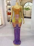 Sparkly Rhinestone Sexy Long Strap Dress High-end Evening Dress for Women Birthday Celebrate Party Chic Dresses Qiancaifanghua