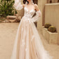 Light Champange Detachable Long Puff Sleeves V-neck Lace Applique Boho Beach A Line Wedding Dresses Custom Made 2025 Vestido De