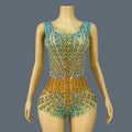 New Sparkly Rhinestone Elastic Spandex Bodysuit Women's Club Bars Sexy Dance Show Crystals Vest Bodysuit Party Stage Wear Sitiao as shown