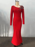 Sexy Women Christmas Dress O-neck Long Sleeve Gauntlet Heavy duty sequin Flower Design Bodycon Backless Long Dress Vestidos