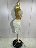 Luxury Shining Pearls Sexy Asymmetrical Skirt 2 PCS Set Women Evening Birthday Party Stage Dancer Performance Costume