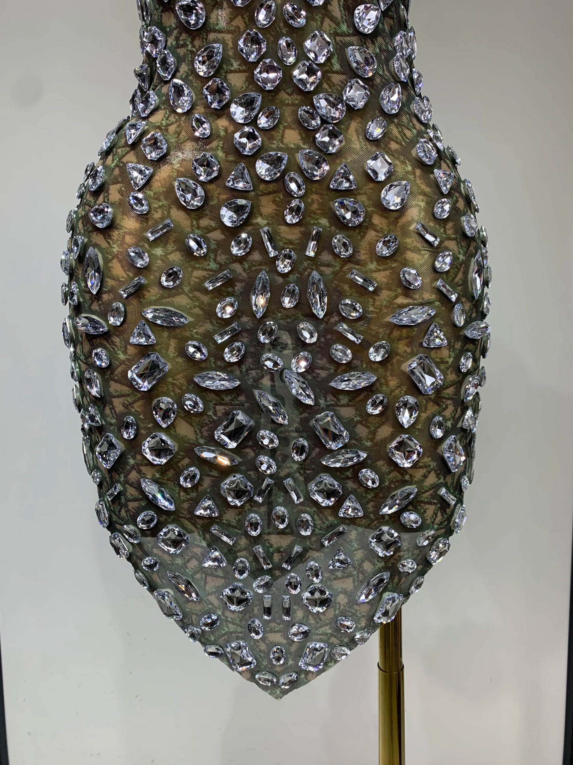 Luxury Diamond Mesh See Through Stretch Bodycon Dress Women Sexy Sleeveless Evening Party Birthday Celebrate Perform Costume