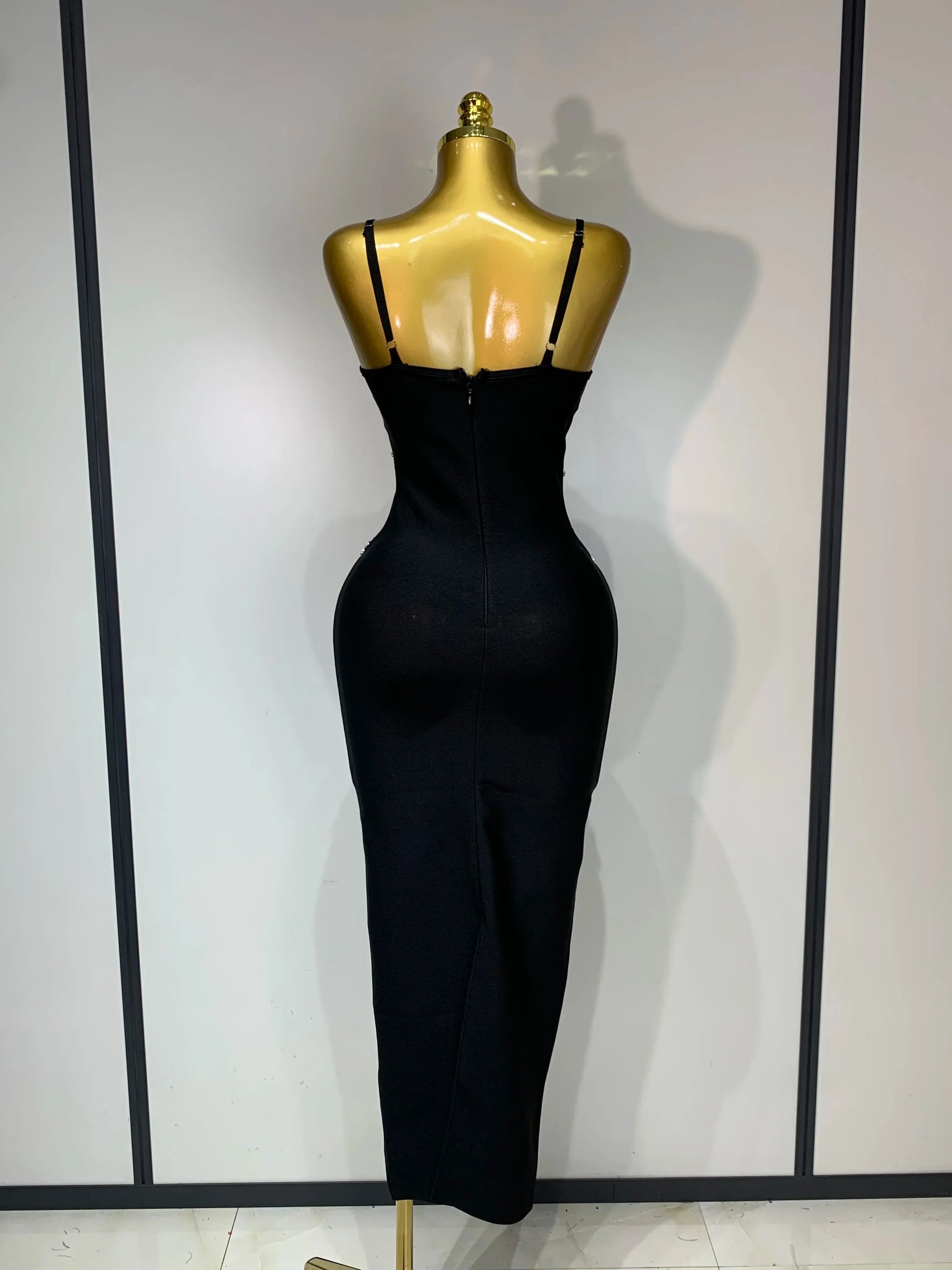 Spaghetti Strap Bodycon Bandage Dress Women Sexy Sparkly Beading Club Evening Party Birthday Dresses Wedding Guest Gown