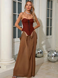 Vintage-Inspired Strapless Corset Top & Sheer Dress for Evening Dinners Party Gown