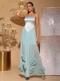 Strapless Flower Maxi Dress Women Elegant Sleeveless Backless Pleated Party Dresses Female Summer Sexy Lady Evening Vestido