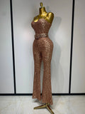 Women Sexy Backless Sleeveless Sequin Bodycon Jumpsuit Celebrity Elegant Evening Party Luxury Birthday Nightclub Outfit