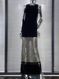 Shining Diamond See Through Mesh Tassels Black Bandage Ankle Length Dress Fashion Woman Party Dress Birthday Party Outfit black