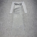 Elegant Sequin Embellished Off-Shoulder Mesh Maxi Dress for High-End Weddings Evening Gown Light Grey