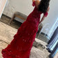 Red Shiny Sequins Prom Dress Sexy Side High Split فساتين السهرة Off Shoulder V-neck tidos de noche