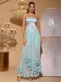 Strapless Flower Maxi Dress Women Elegant Sleeveless Backless Pleated Party Dresses Female Summer Sexy Lady Evening Vestido