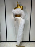 Women Elegant Sparkly Sequins Top Long Skirt Two Pieces Set Evening Party Luxury Birthday Nightclub Singer Dancer Stage Outfit