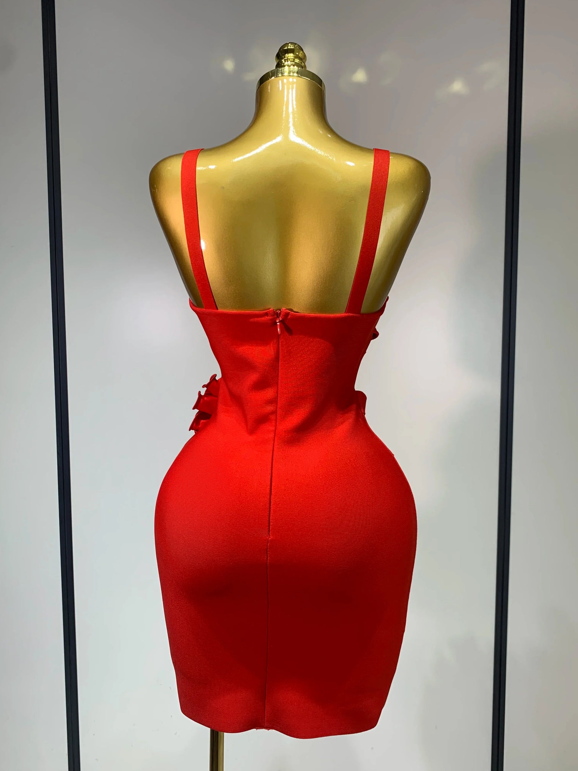 Women Sexy Cut Out Bodycon Flower Mini Dress Women Red Backless Dress Nightclub Celebrity Elegant Evening Party Birthday Dress