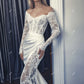 Elegant Mermaid Wedding Dresses Lace Stain Pleat Bride Party Gowns Sweep Train Long Sleeves Bridals Evening Dresses
