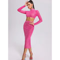 Sparkling square Diamonds Sexy Mesh See Through Top And Skirt Woman Fashion Set High Street Wear Evening Party Outfit