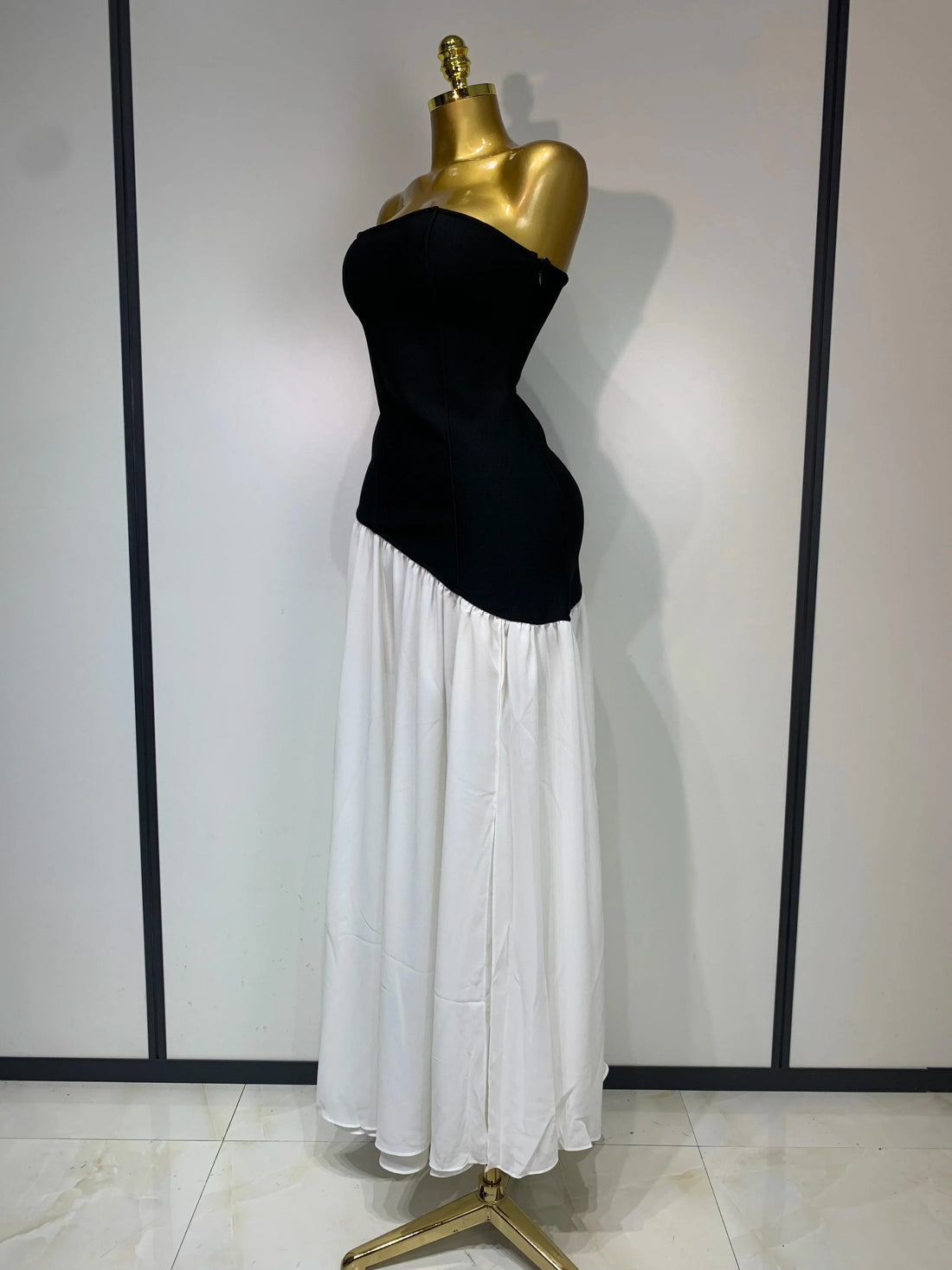 Sexy Strapless Backless Patchwork Maxi Long Bodycon Bandage Dress Celebrity Elegant Evening Party Luxury Birthday Dress black