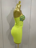 Luxury Sexy Strapless Sparkly Diamond Cut Out Bodycon Bandage Dress Women Celebrity Elegant Evening Party Birthday Outfit