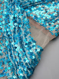 Blue Long Mermaid Party Dress Sequins Beaded Deep V Neck Plunge Halter Cut out Bodycon Cocktail Party Evening Gowns