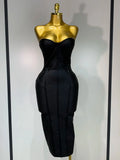 Women Sexy Strapless Black Foil Color Bodycon Bandage Dress Fashion Celebrate Evening Party Luxury Birthday Dresses black