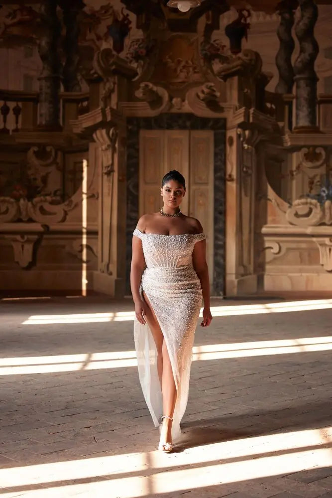 Vestidos de noiva de bainha de lantejoulas brilhantes de lantejou