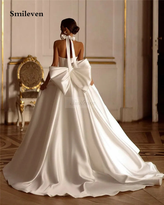 Sweetheart Neck Wedding Dresses Halter White/Ivory Satin Mermaid Bridal Gowns Modest vestidos de novia