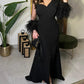 Elegant Black Prom Dress Feather Sleeves Evening Dress Sexy V-neck Chiffon فساتين مناسبة رسمية Elegant A-line Party Dress