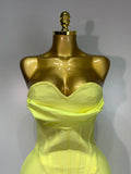 Newest Women Strapless Sexy Yellow Stretch Bodycon Bandage Dress Elegant Evening Party Luxury Birthday Celebrity Prom Gown