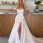 Bohemian Sweetheart Gaun Perkahwinan Side Split Panjang Lantai Untuk Wanita Gaun Pengantin Bunga 3D Dari bahu jubah de Mariee