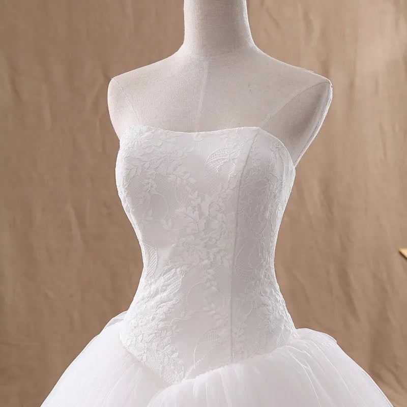 Luxusweiß gestickte Spitze Hochzeit nachdenken Meerjungfrau Maxi Kleider für Braut elegant hohe Taille trägerloser langer Frauen Kleid