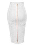 All Match Style 15 Colors Golden Zipper Package Hips Knee Length Bandage Skirt Fashion Office Lady Wear Woman Basics item WHITE