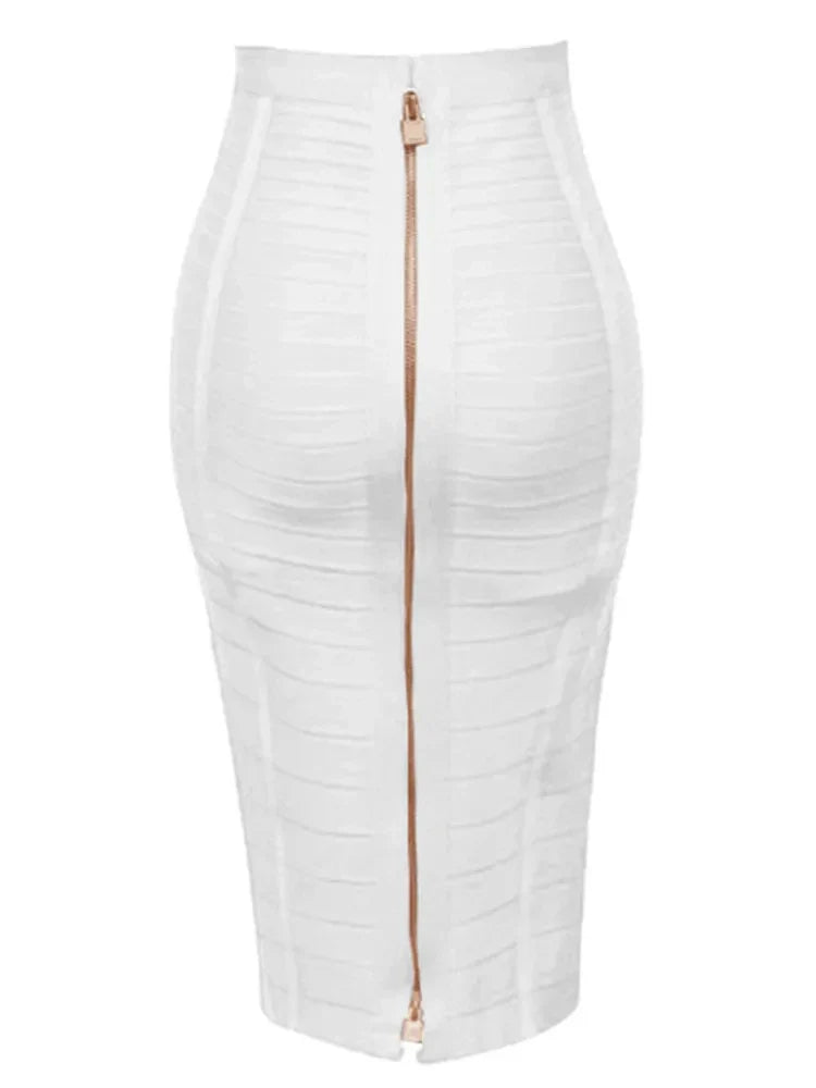 All Match Style 15 Colors Golden Zipper Package Hips Knee Length Bandage Skirt Fashion Office Lady Wear Woman Basics item WHITE