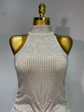 Women Sexy Backless Sleeveless Sparkly Diamonds Dress Slim Formal Elegant Celebrity Cocktail Party Luxury Birthday Gown Vestido