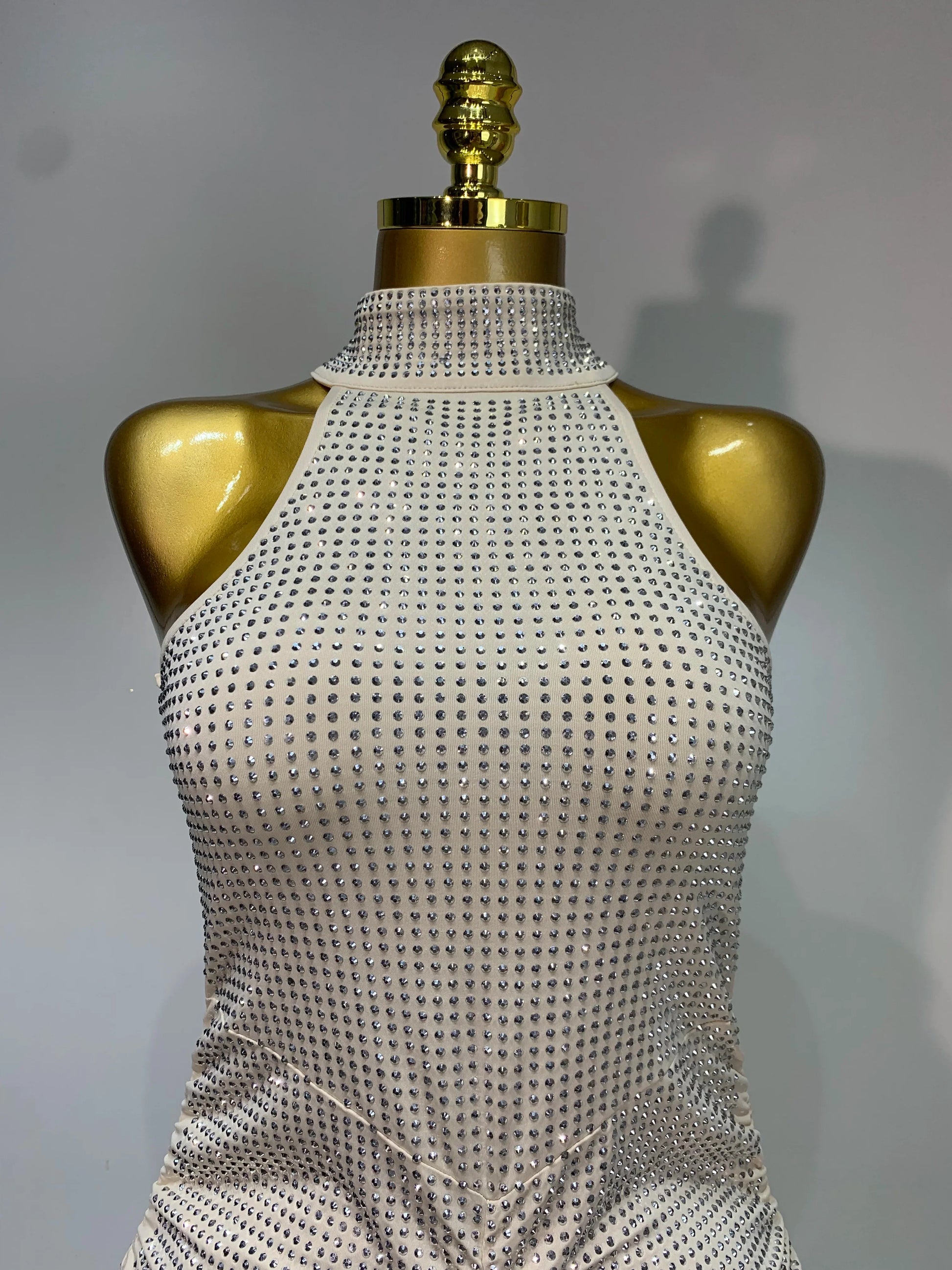Women Sexy Backless Sleeveless Sparkly Diamonds Dress Slim Formal Elegant Celebrity Cocktail Party Luxury Birthday Gown Vestido