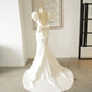 Luxury White Satin Wedding Mermaid Trailing Dresses for Bride Women Elegant Vintage Backless Big Bow Long Party Dress Maxi