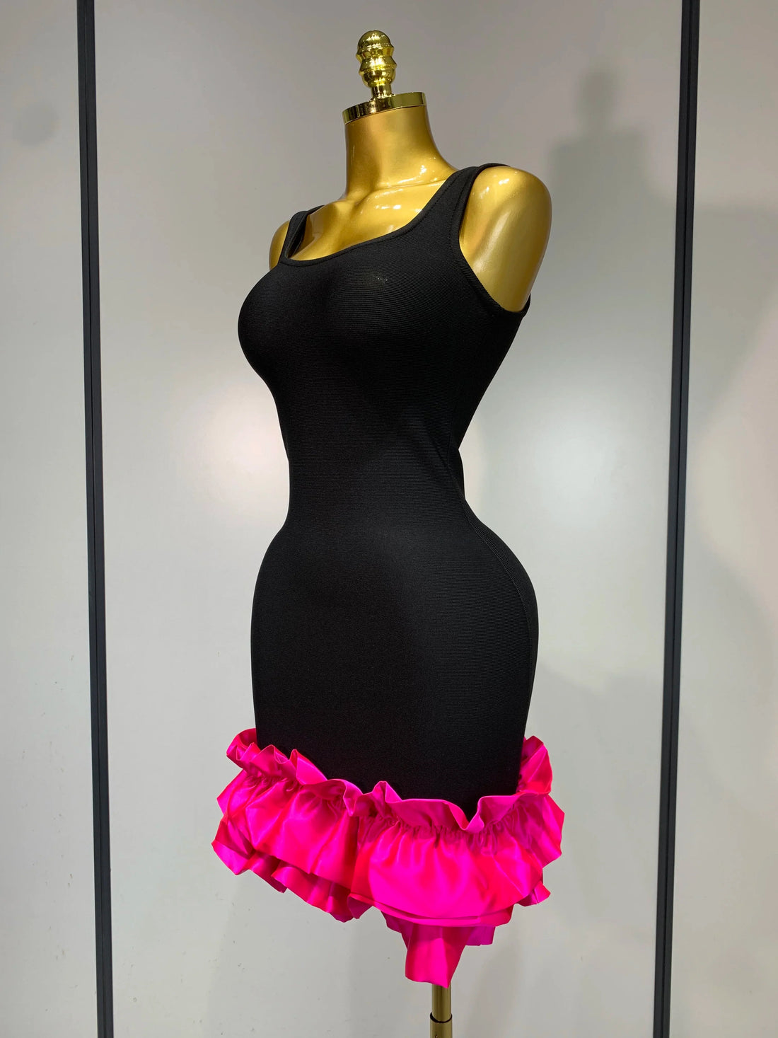 Women Formal Party Spaghetti Strap Bodycon Black Ruffle Sleeveless Bandage Dress Elegant Prom Gown Club Evening Party Dresses rose red