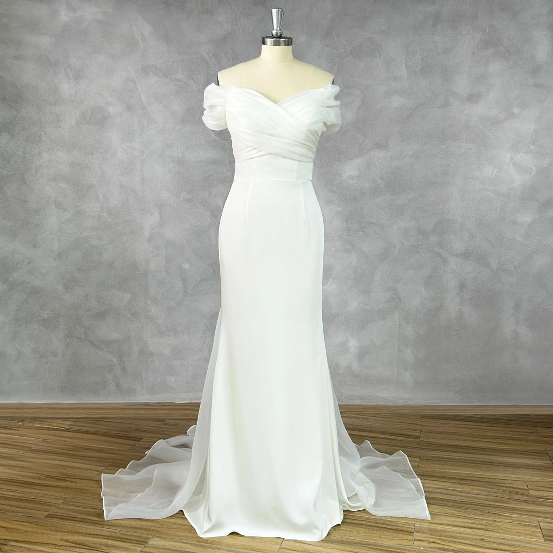DIDEYTTAWL Real Picture Simple Off-Shoulder Pleats Mermaid Wedding Dress Zipper Back Organza Court Train Train Bridal Gown Ivory
