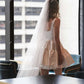 Robe de bal trapèze, Mini robe de soirée de mariage, col carré, froncée, robe de Cocktail pour mariées, sans manches, robes de bal courtes