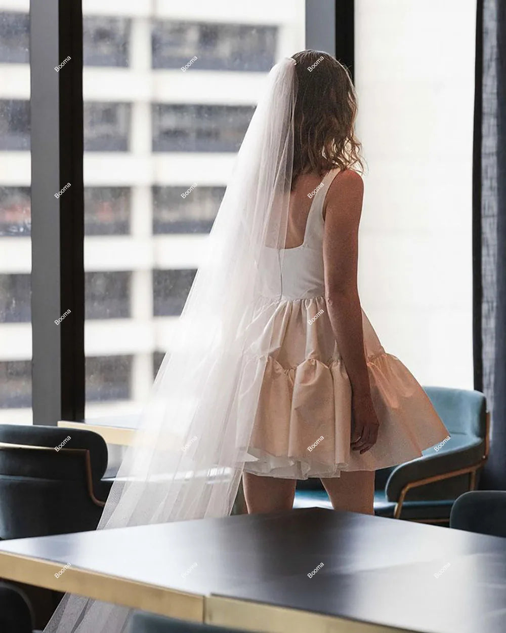 שמלות כדור א-קו מיני שמלות מסיבות חתונה מיני צווארון מרובע שמלת קוקטייל משופעת לכלות שמלות נשף קצרות ללא שרוולים
