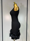 Women Spaghetti Strap Bodycon Short Dress Black Pleated Ruffle Hem Sleeveless Evening Party Cocktail Elegant Birthday Dresses