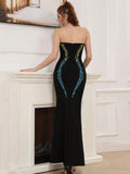 Elegant Women's 3D Decorative Fishtail Bandage Dress Strapless Sleeveless Bodycon Backless Long Dress Dinner Party Vestidos