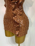 Women Sexy Strapless Backless Brown Sequins Mini Dress Celebrity Elegant Evening Party Club Luxury Birthday Guest Gown